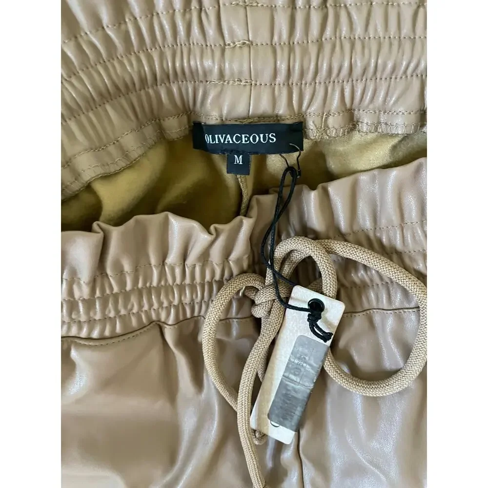Olivaceous Faux Vegan Leather Elastic Waist Shorts Tan Size Medium NEW